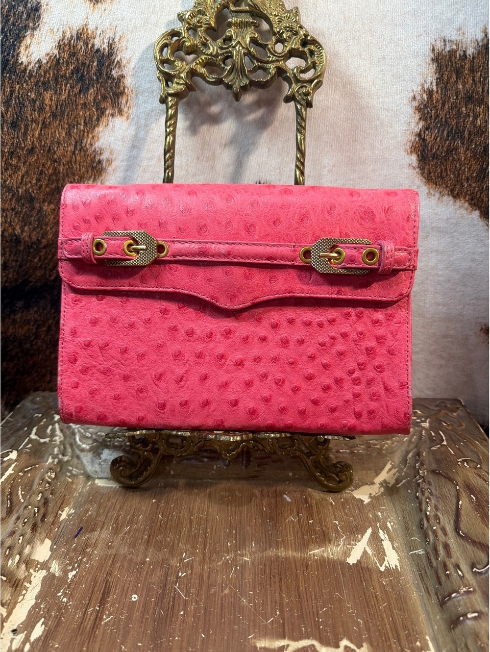 Rebecca Minkoff Pink Ostrich Embossed Leather Clutch Purse